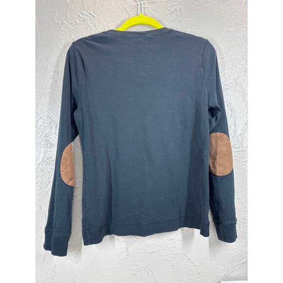 Ralph Lauren Womens Black Long Sleeve Leather Elbow Pad Zip Shoulder Top Size L - Picture 2 of 5